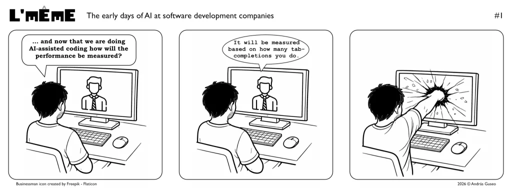 L'même #1 comic strip - The early days of AI at software development companies